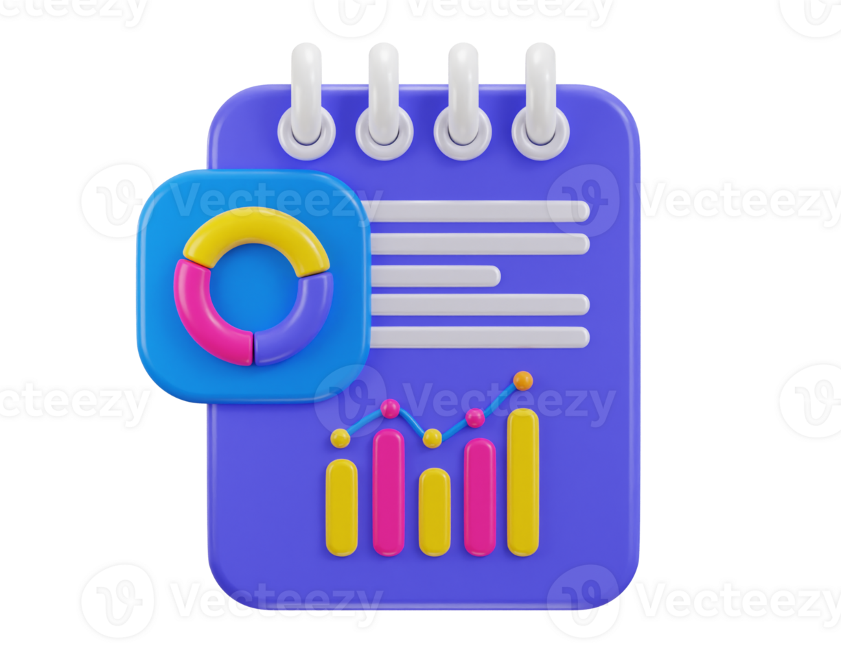 3d paper with chart icon on business financial report icon illustration png