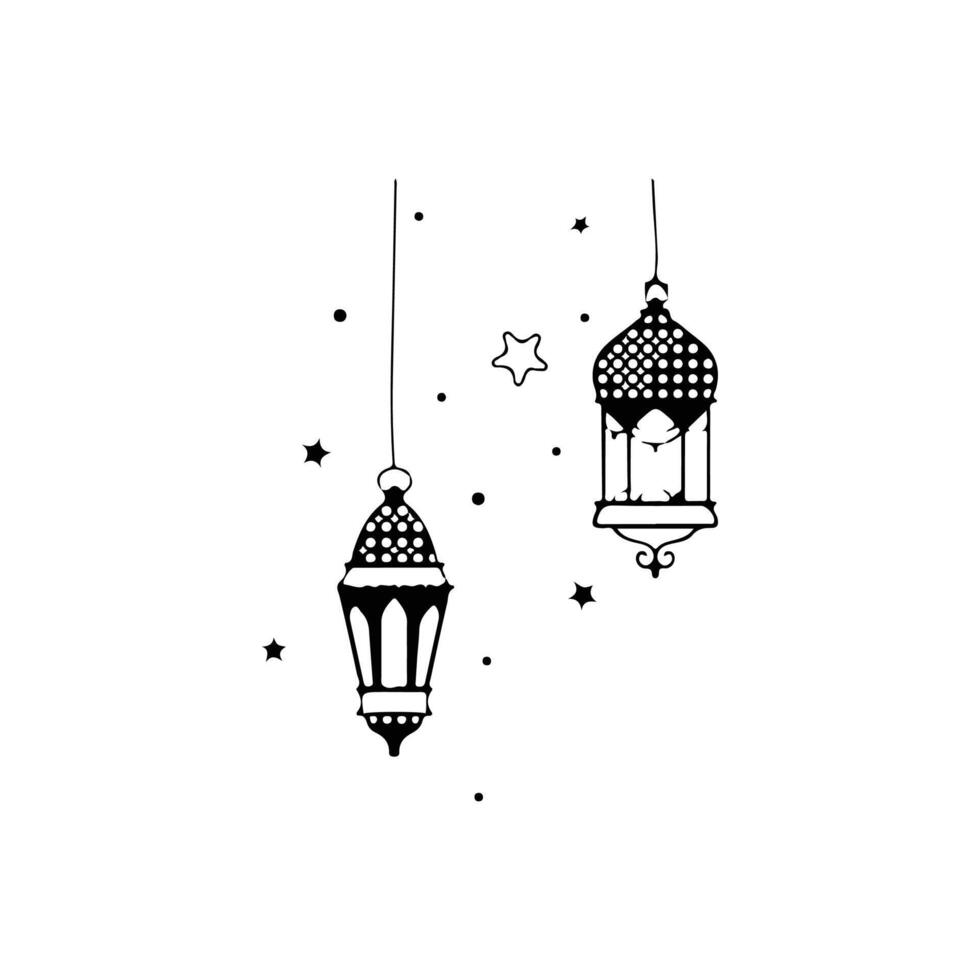 Arabic traditional Ramadan Kareem eastern lanterns. Muslim ornamental hanging lanterns, vector illustration