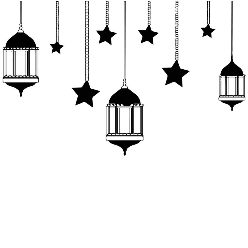 Arabic traditional Ramadan Kareem eastern lanterns. Muslim ornamental hanging lanterns, vector illustration