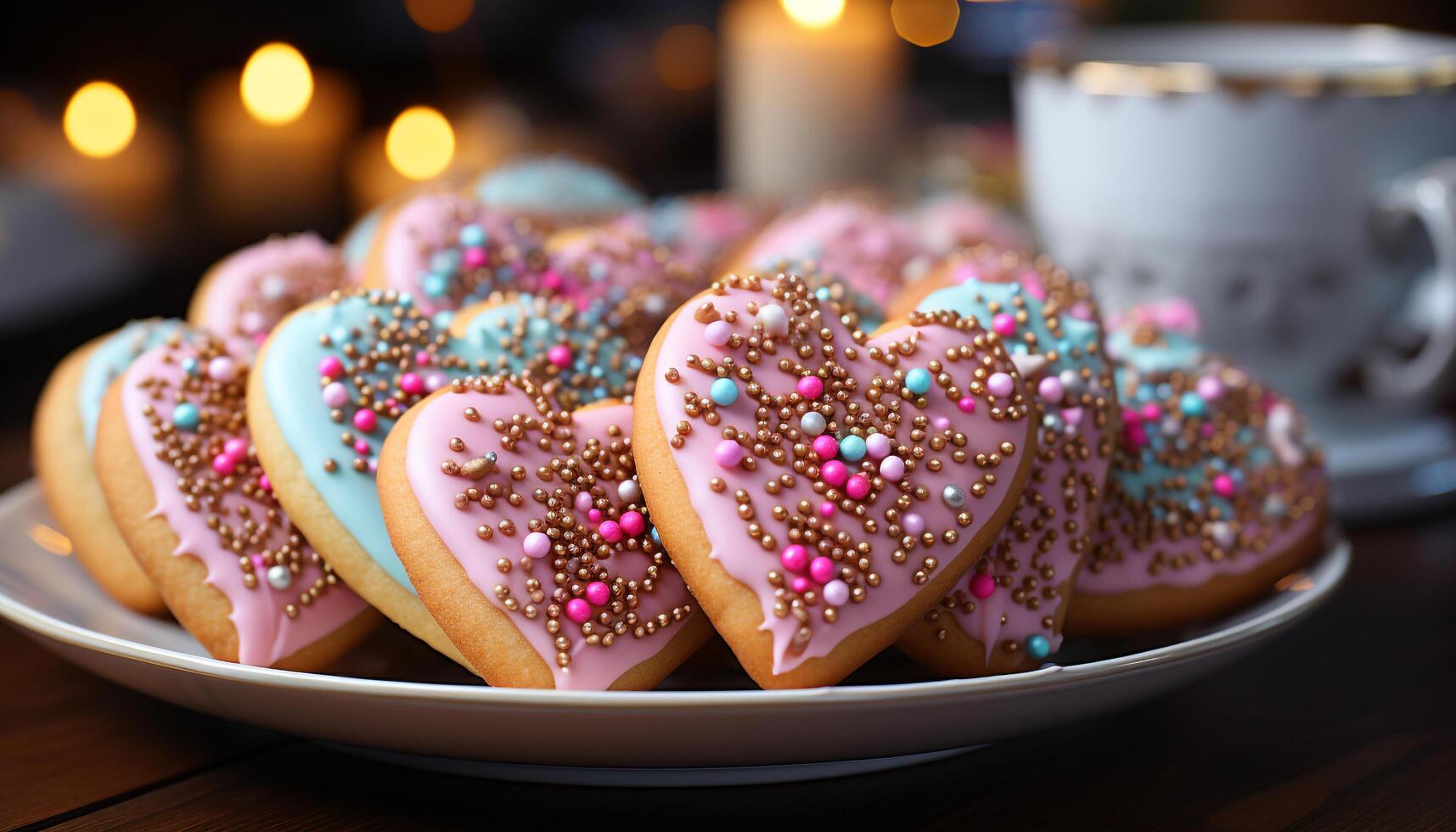 AI generated Homemade dessert sweet, baked, decorated with icing on wooden table generated by AI photo