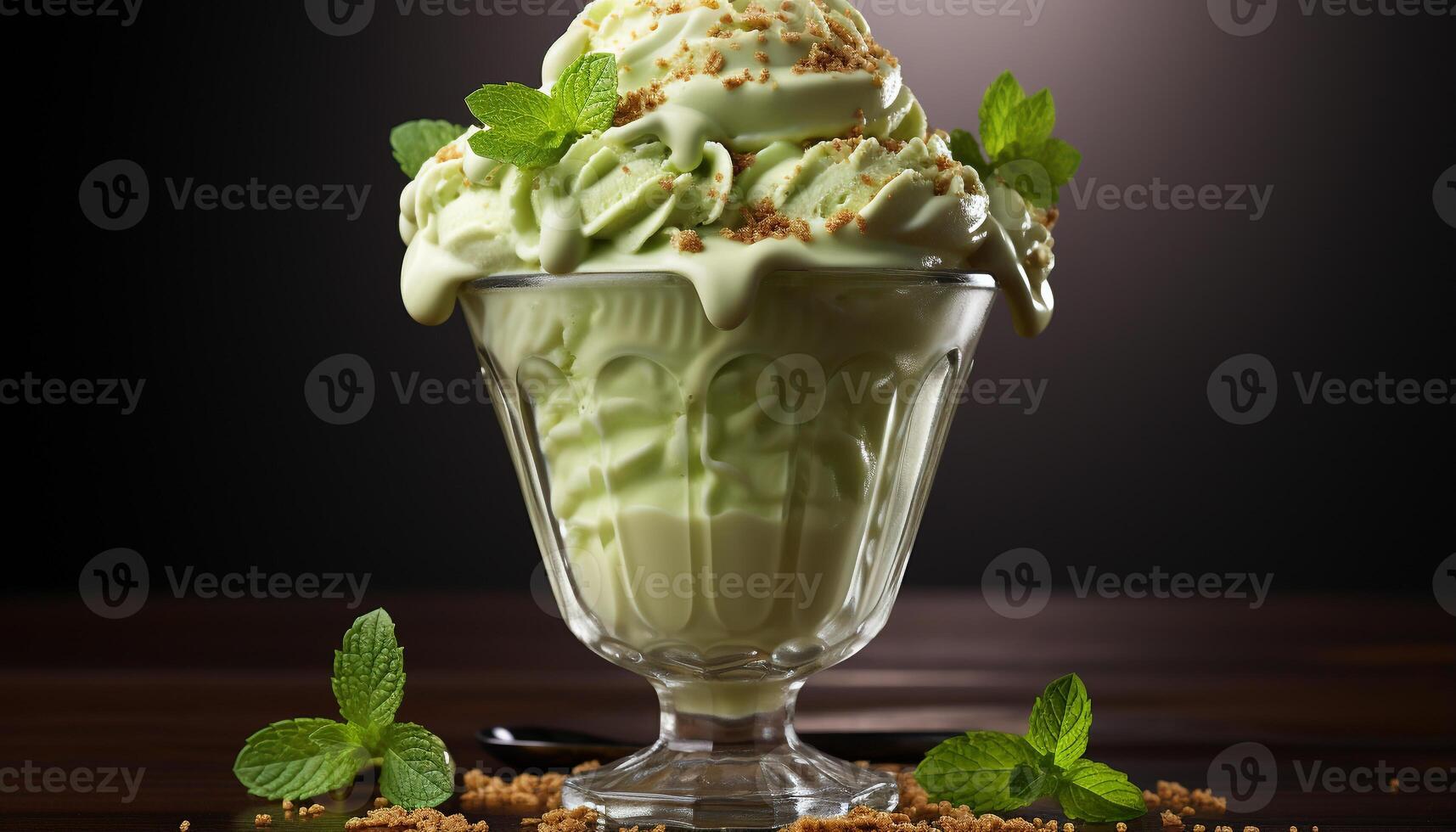 AI generated Freshness and indulgence in a bowl of gourmet ice cream generated by AI photo