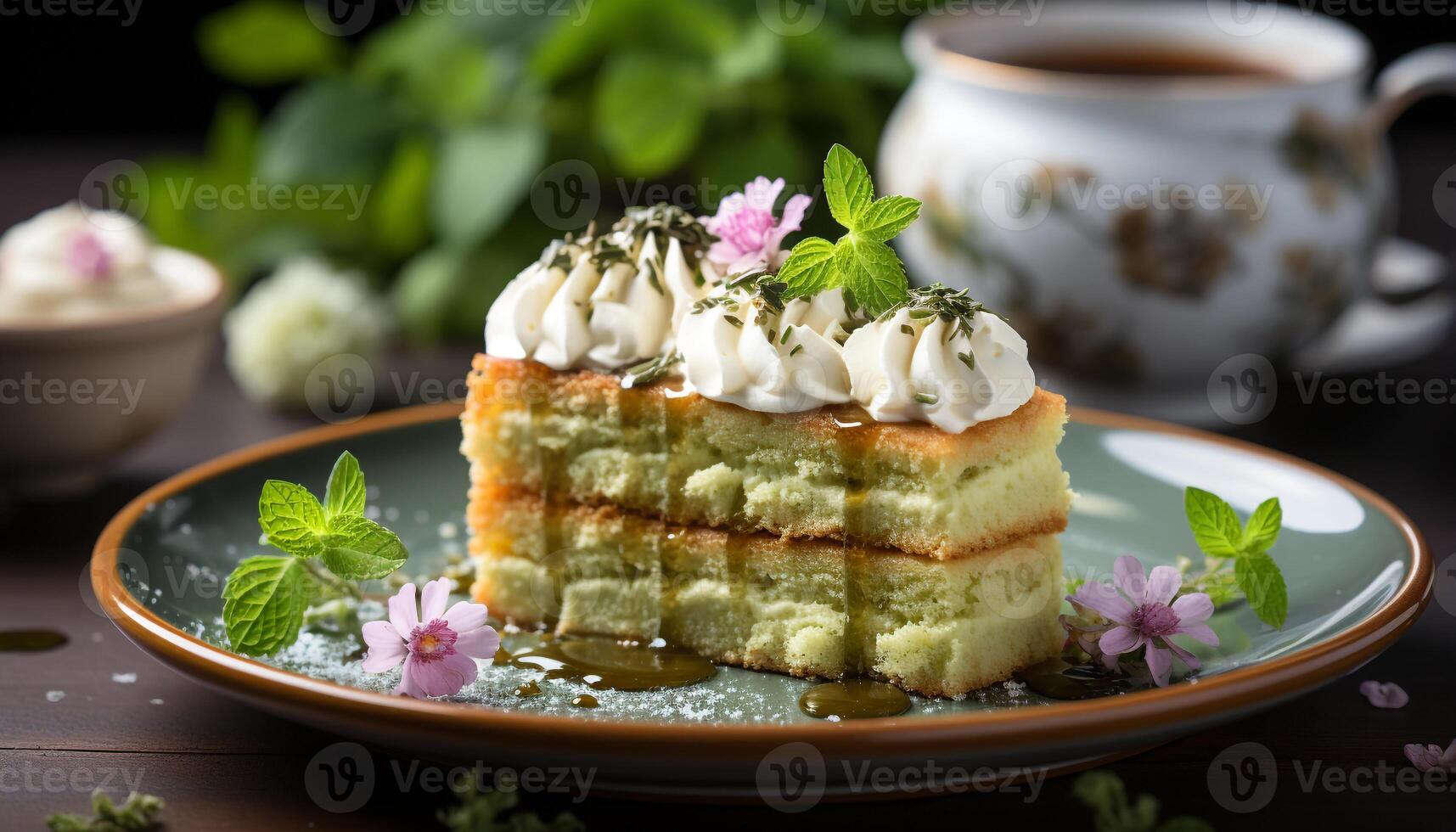 AI generated Freshness and sweetness on a plate, homemade gourmet dessert generated by AI photo