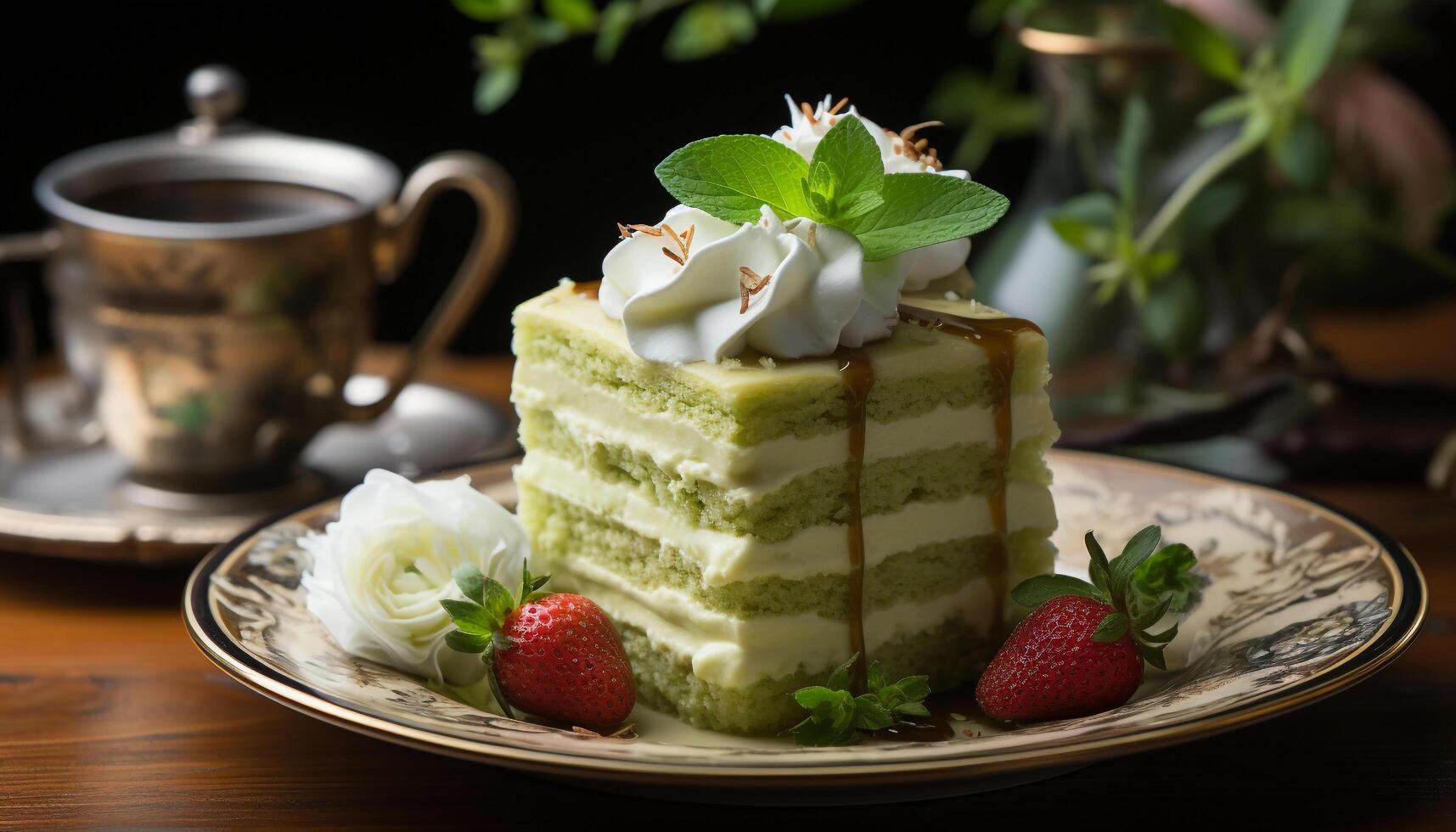 AI generated Homemade gourmet dessert sweet, fresh, indulgent, with whipped cream generated by AI photo