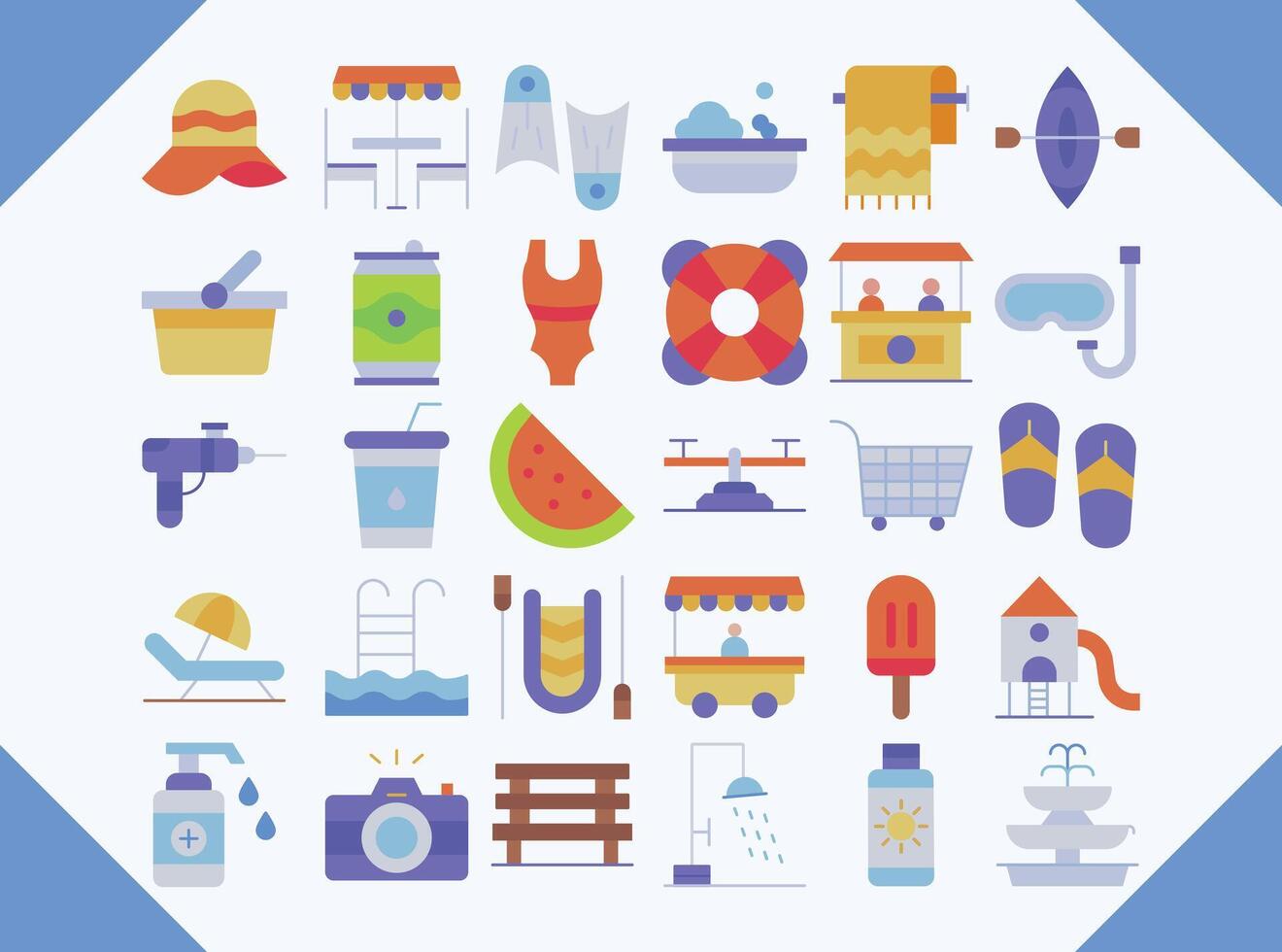 water park flat  icon pack vector