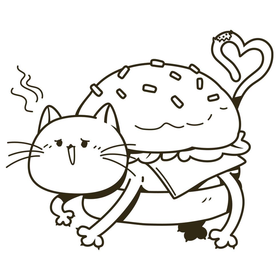 Cat burger doodle style vector