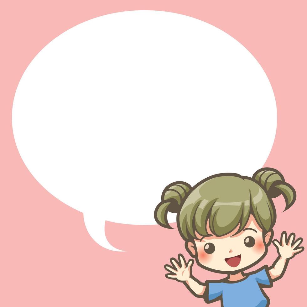 Vector character cartoon cute girl with speech bubble