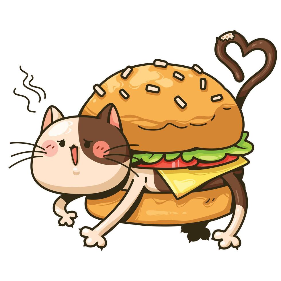 gato hamburguesa dibujos animados vector ilustración