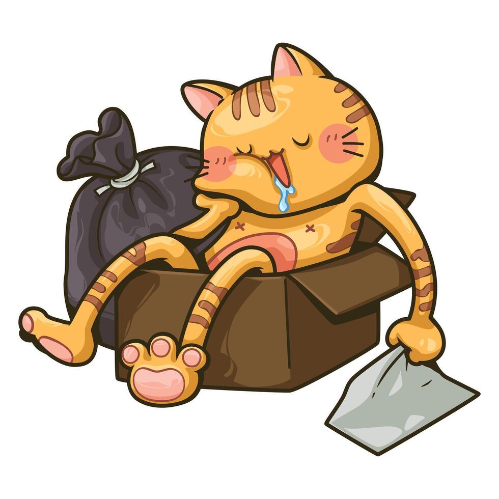 A cat sleeping in a paper box vector illustration