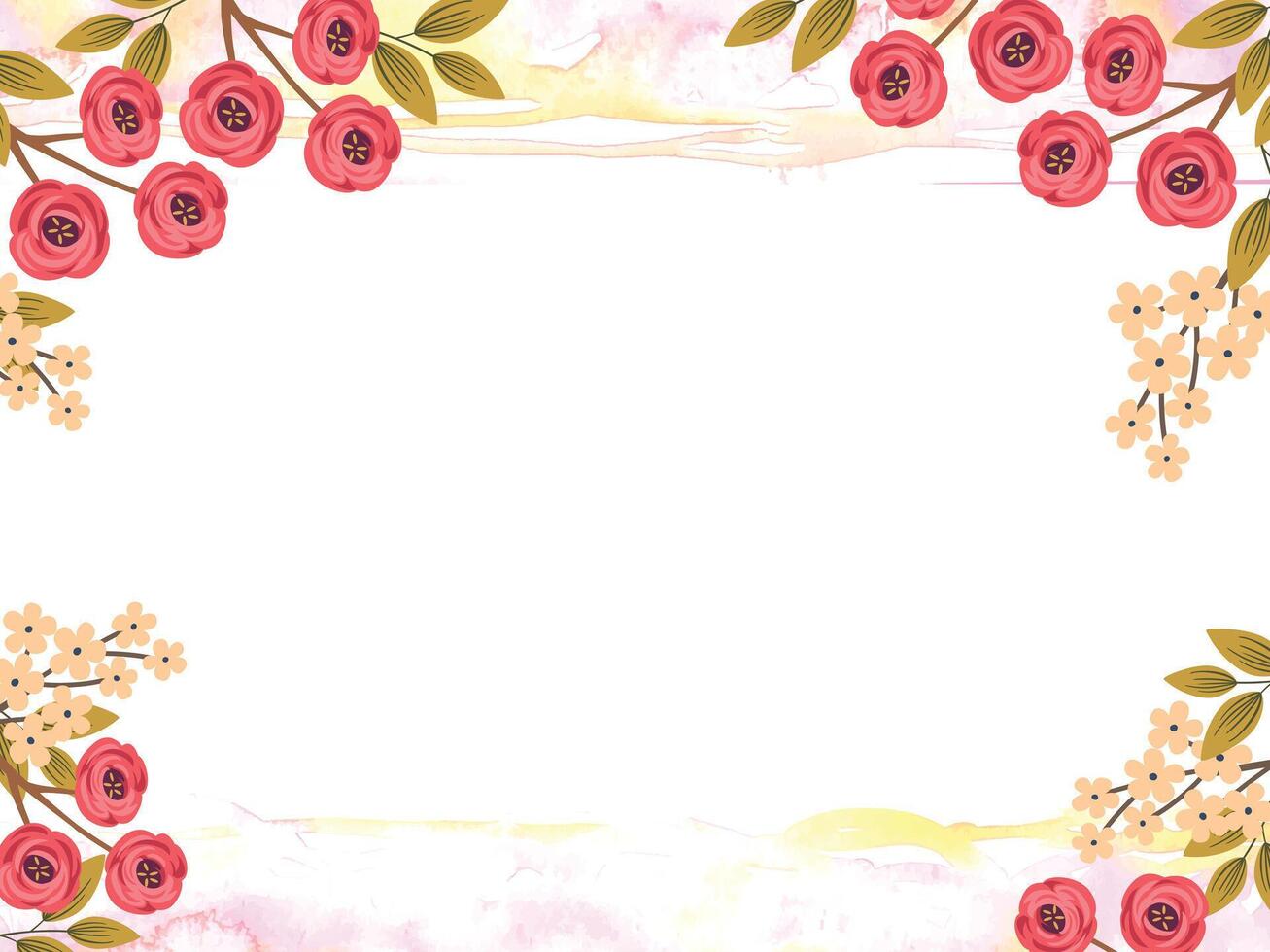 Abstract background vector red, orange flower and leaves frame