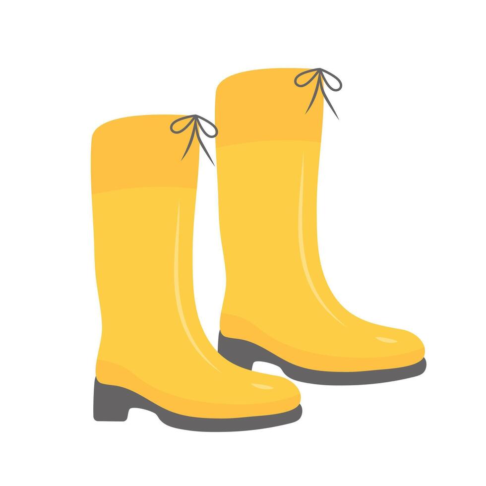 Yellow high clean rubber boots. Farming, gardening, agriculture, footwear, protection concept. Vector illustration isolated on white background.