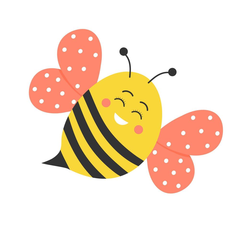 Cute round bee. Kawaii character. Cartoon flat vector illustration.