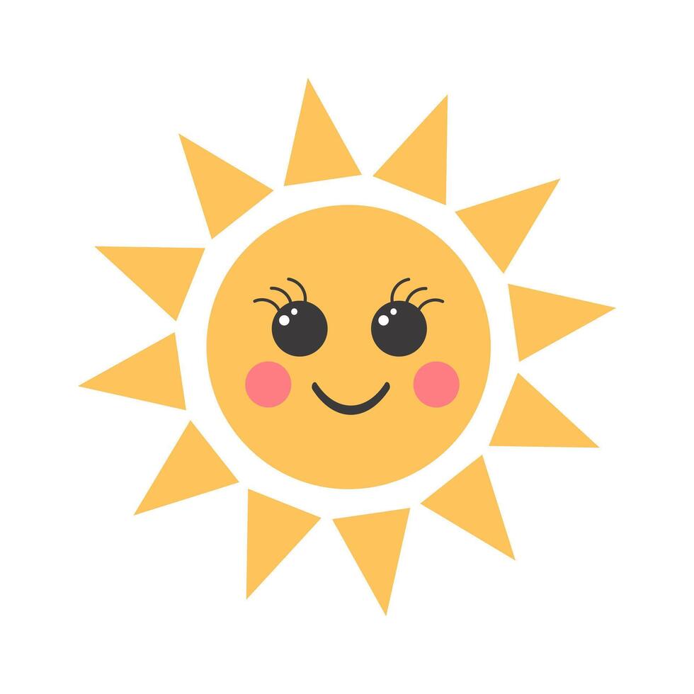 Kawaii sun. Cute sun character. Vector illustration isolated on white background.