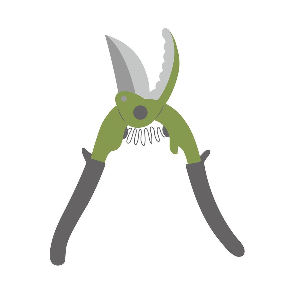 Garden secateurs. Garden shears, pruning scissors. Gardening tool. Vector illustration isolated on white background.