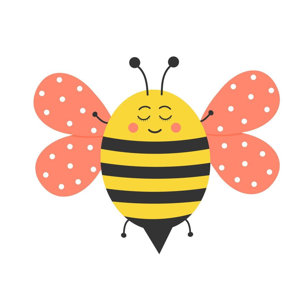 linda redondo abeja. kawaii personaje. dibujos animados plano vector ilustración.