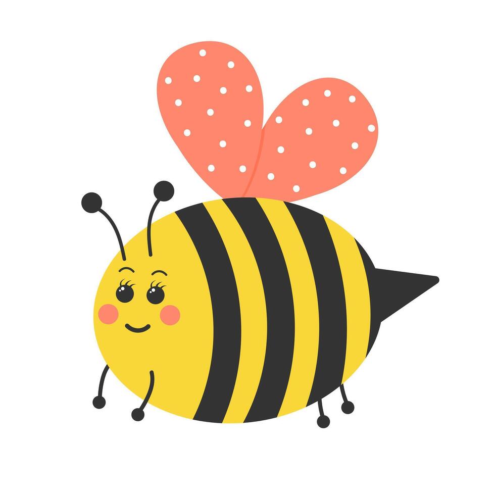 linda redondo abeja. kawaii personaje. dibujos animados plano vector ilustración.