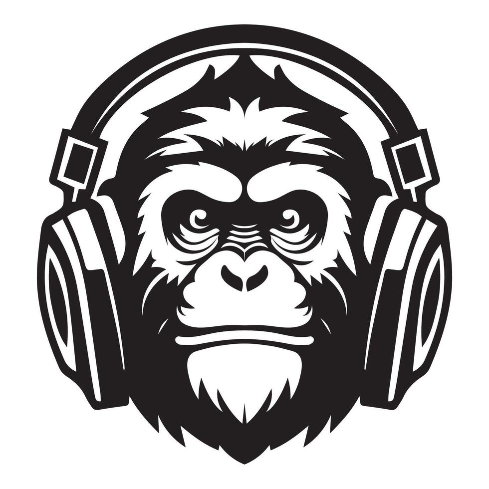 AI generated ferocious monkey wearing headphones iconic logo vector illustration