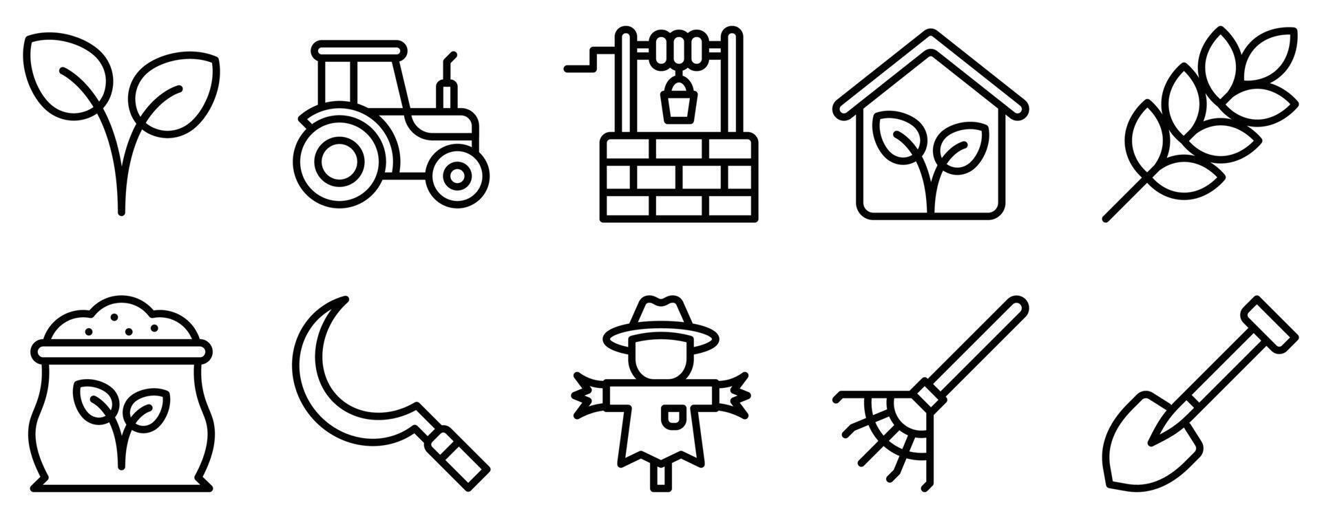 Agriculture icon line style set collection vector