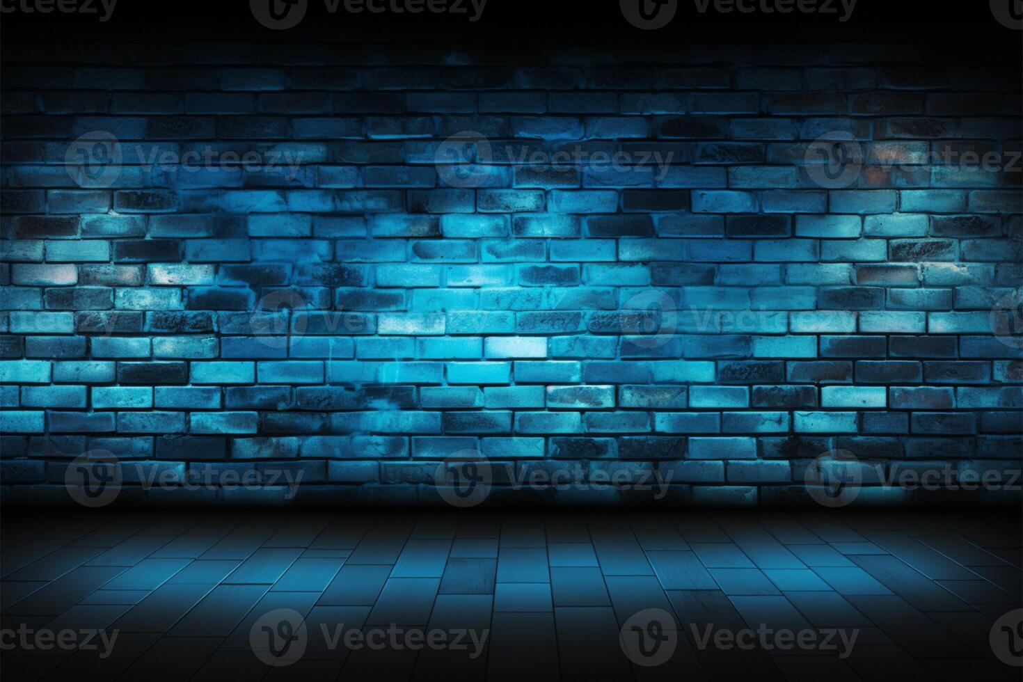 AI generated Cyberpunk aesthetics 3D rendering of a dark blue brick wall photo