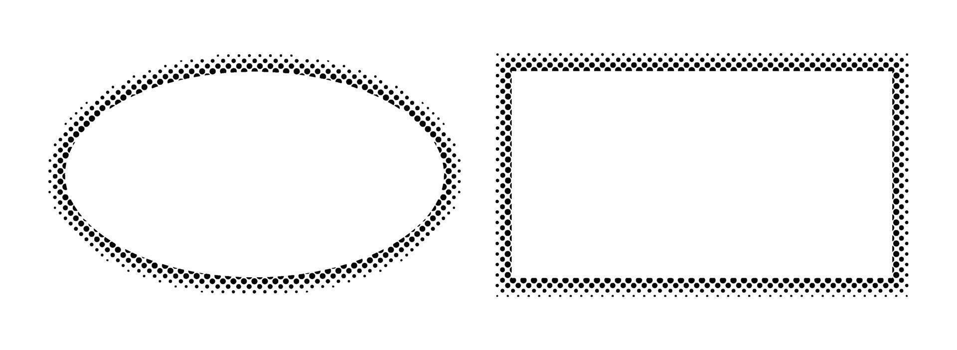 Oval and rectangle dot frame set. Half tone dots border. Pop art dot gradient frame design. Speech bubble, backdrop. Modern comics book and manga style art. Copy space. vector