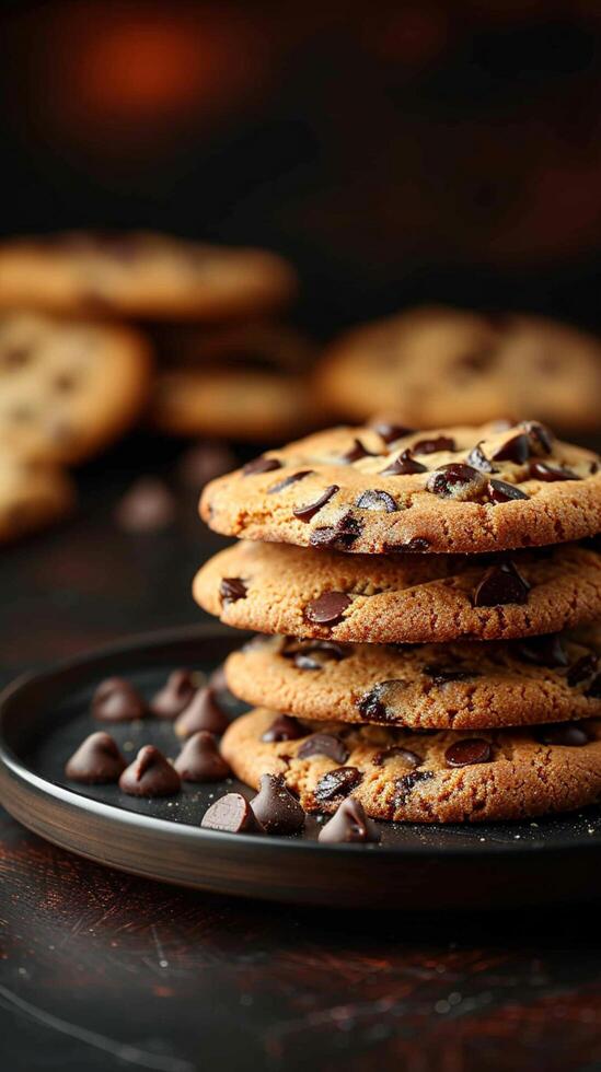 AI generated Sweet satisfaction Delicious chocolate chip cookies presented with text space Vertical Mobile Wallpaper photo