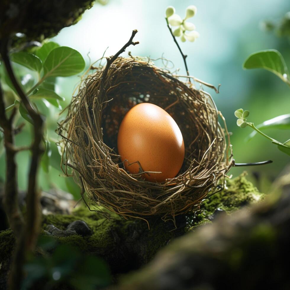 AI generated Branch bound treasure A lone egg nestled in a natural haven For Social Media Post Size photo