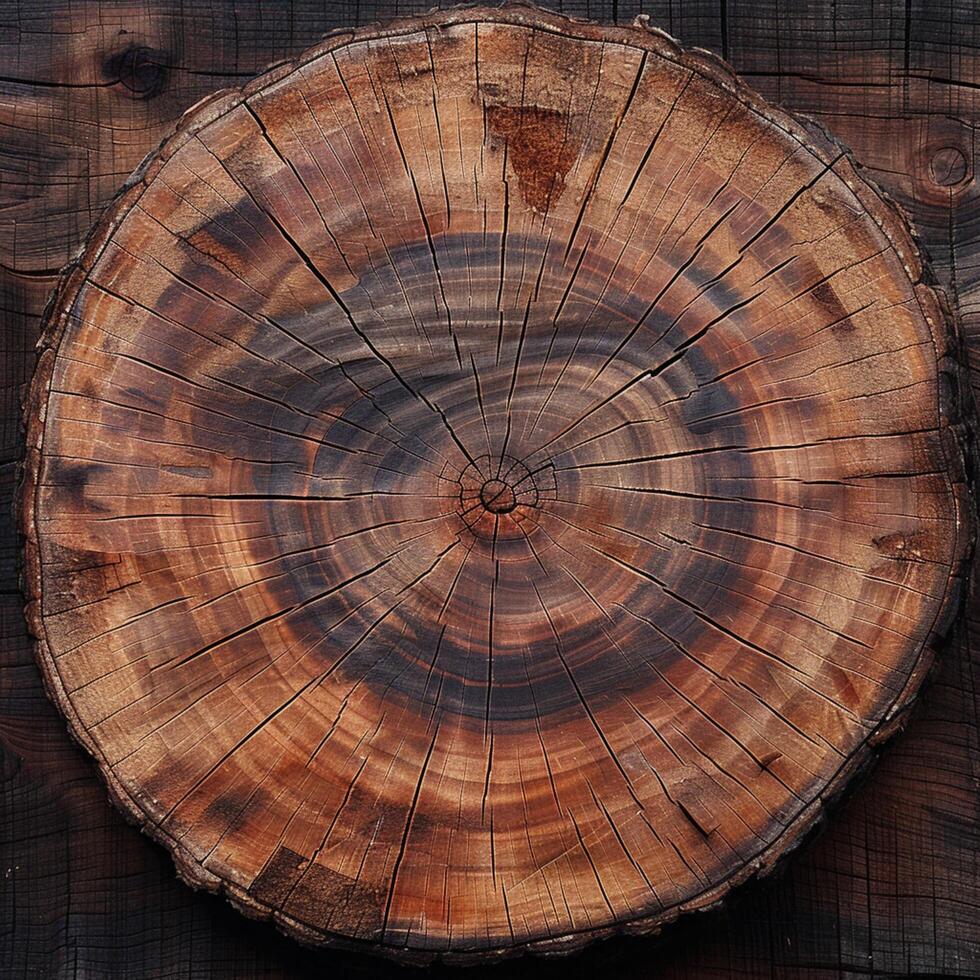 AI generated Wood pattern circle, intricately cut with chainsaw, rustic texture revealed For Social Media Post Size photo