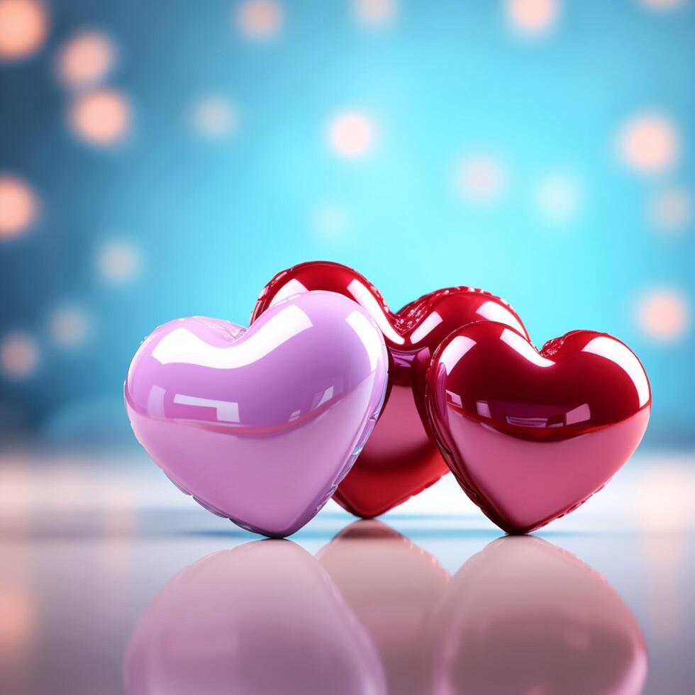 ai generado ver festivo encanto brillante 3d corazón formas en antecedentes para san valentin para social medios de comunicación enviar Talla foto