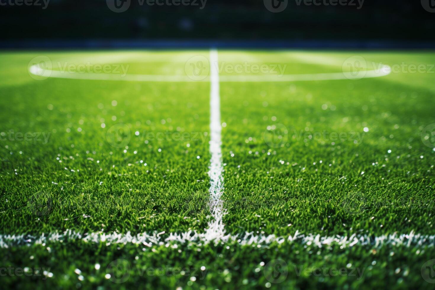 ai generado competiciones lona resumen fútbol campo con crujiente blanco Perímetro líneas foto