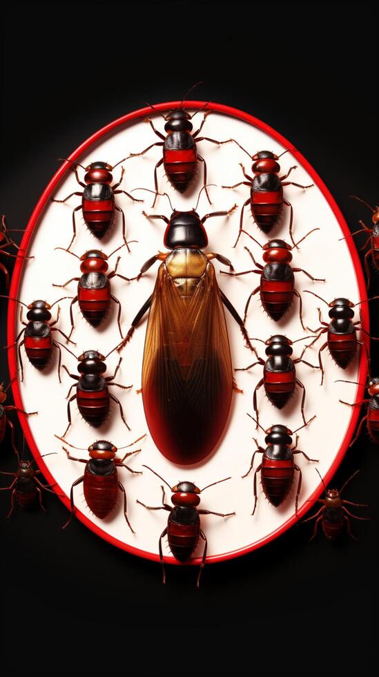 AI generated Pest free warning Anti cockroach sign in red forbidding circle Vertical Mobile Wallpaper photo