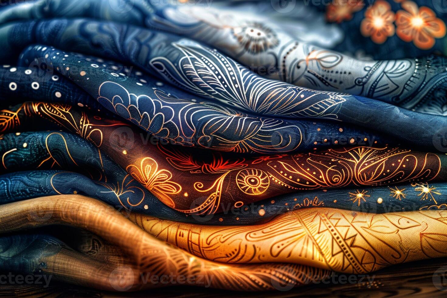 AI generated Artisanal showcase Hand drawn patterns on Batik fabric highlight creativity photo