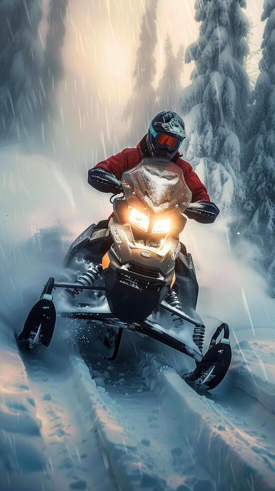 AI generated Urgent operation Snowmobile maneuvers swiftly for alpine rescue mission Vertical Mobile Wallpaper photo