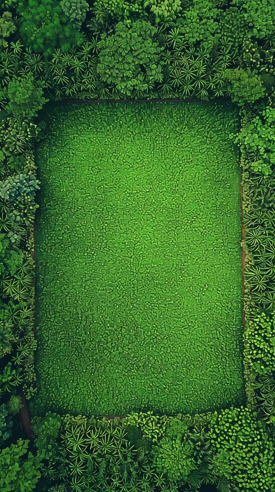 ai generado foto parte superior ver de lozano verde césped para Deportes campos o jardines vertical móvil fondo de pantalla