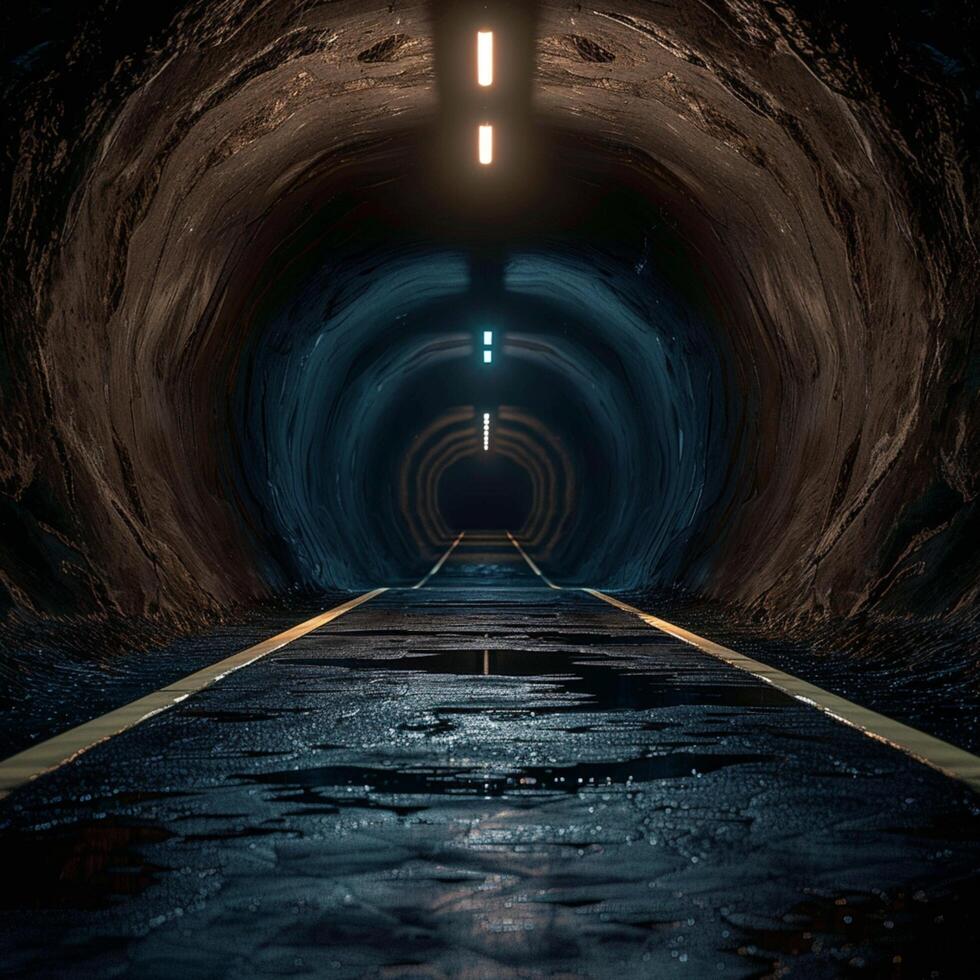 AI generated Dark tunnel road with concrete walls, leading to a mysterious end For Social Media Post Size photo