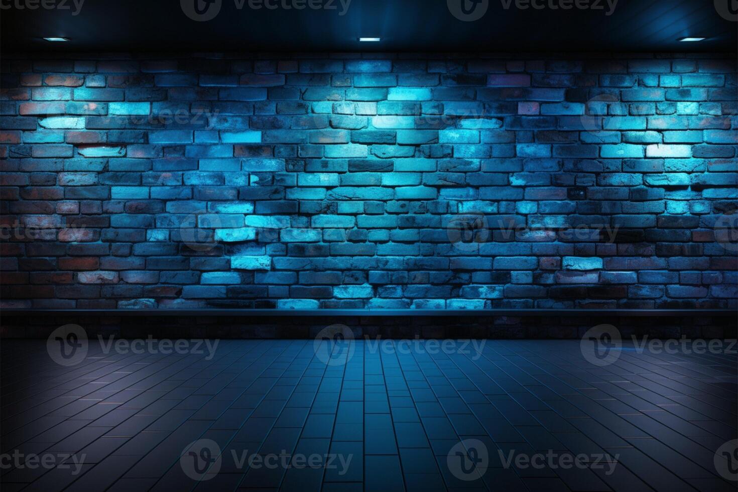 AI generated Cyberpunk aesthetics 3D rendering of a dark blue brick wall photo