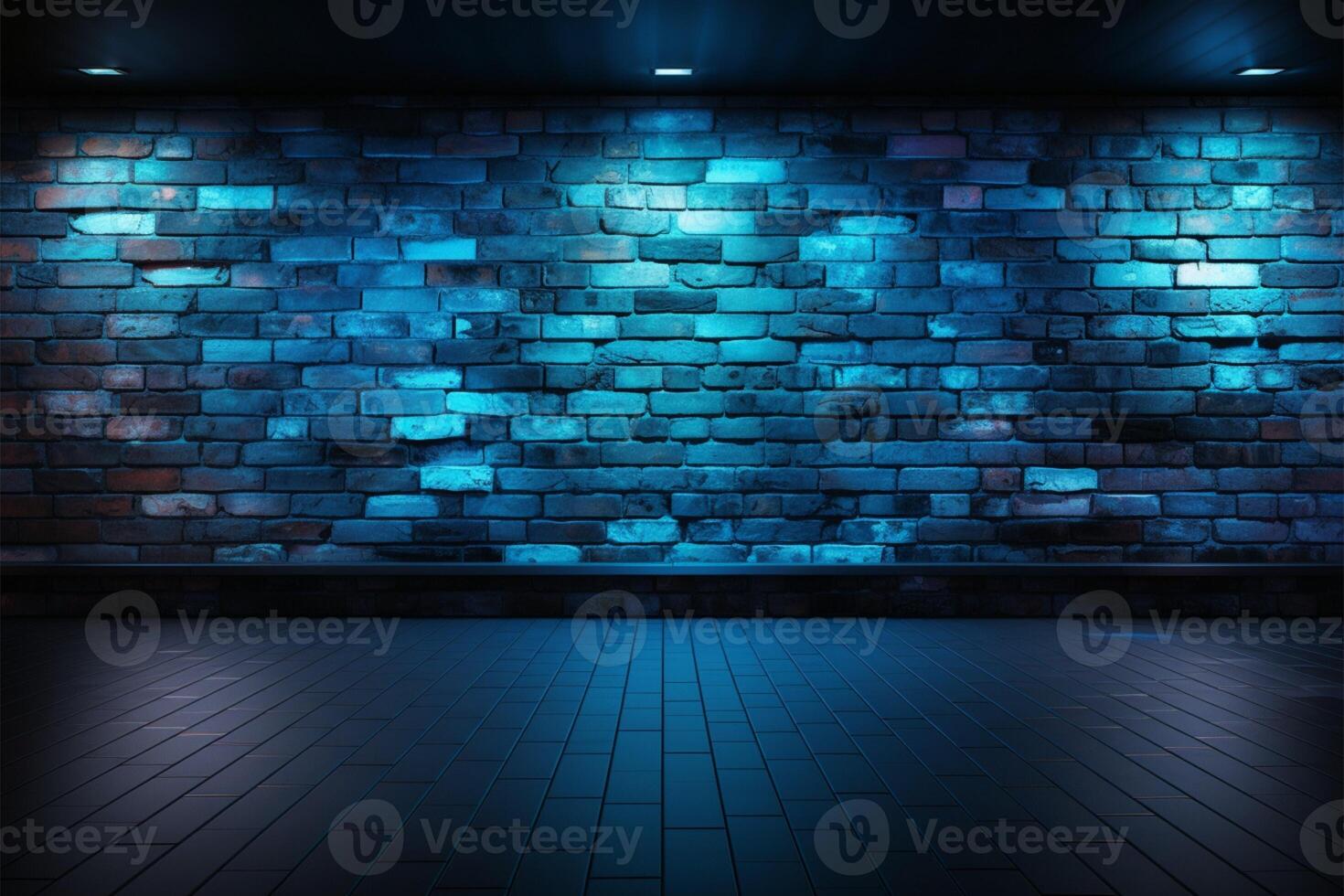 AI generated Cyberpunk aesthetics 3D rendering of a dark blue brick wall photo