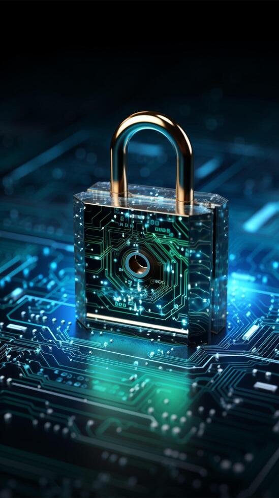 AI generated Technology assurance Lock icon symbolizes cyber security and data protection Vertical Mobile Wallpaper photo