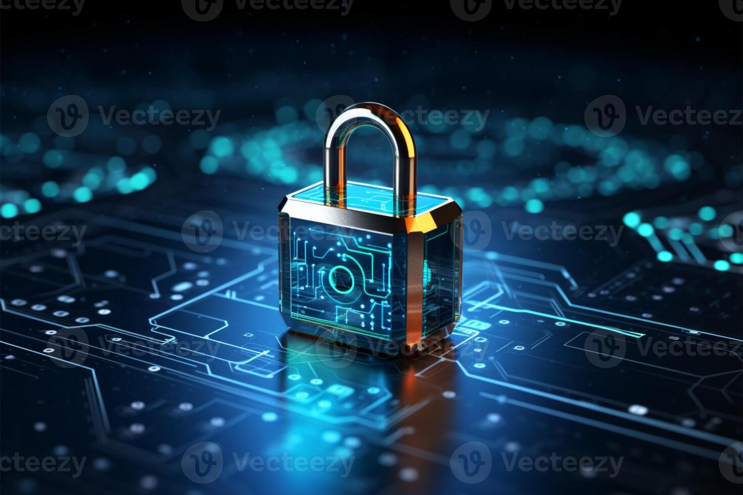 AI generated Secure connectivity High speed connection and data protection with lock icon photo