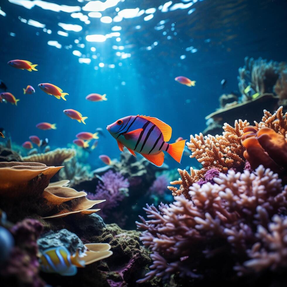 AI generated Aquatic wonder Underwater scene showcasing fish, reef, and tropical environment For Social Media Post Size photo