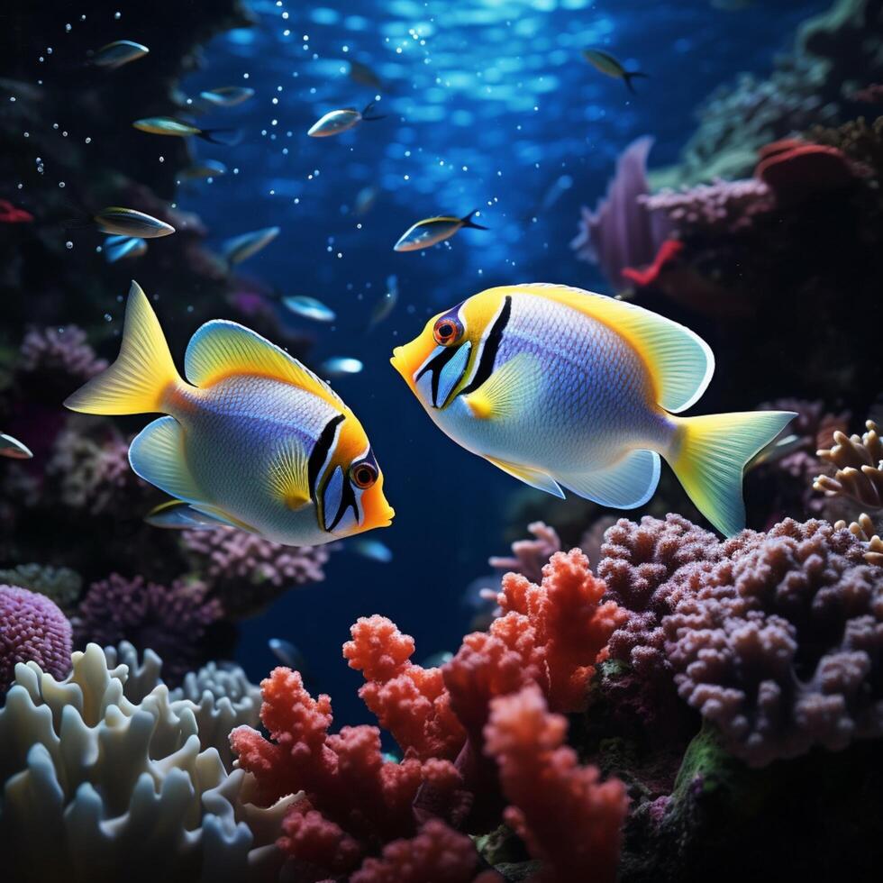 AI generated Marine magic Tropical underwater scene with vibrant fish and coral For Social Media Post Size photo