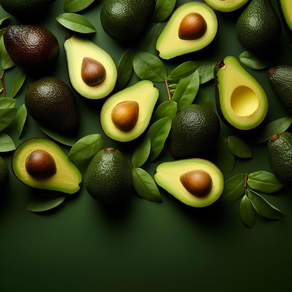 AI generated Healthy greens Flat lay of fresh avocados with space for text For Social Media Post Size photo