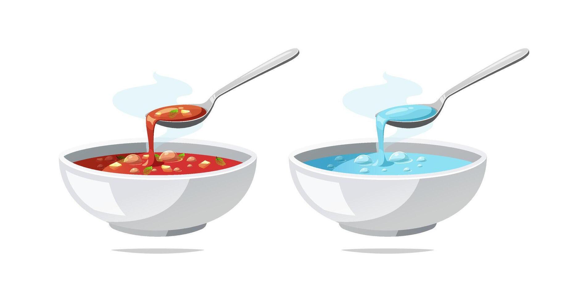 Soup in a bowl with spoon isolated on white background. vector