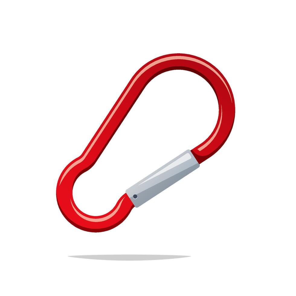 Red carabiner snap hook locked equipment climbing safety protection clasp vector isolated.