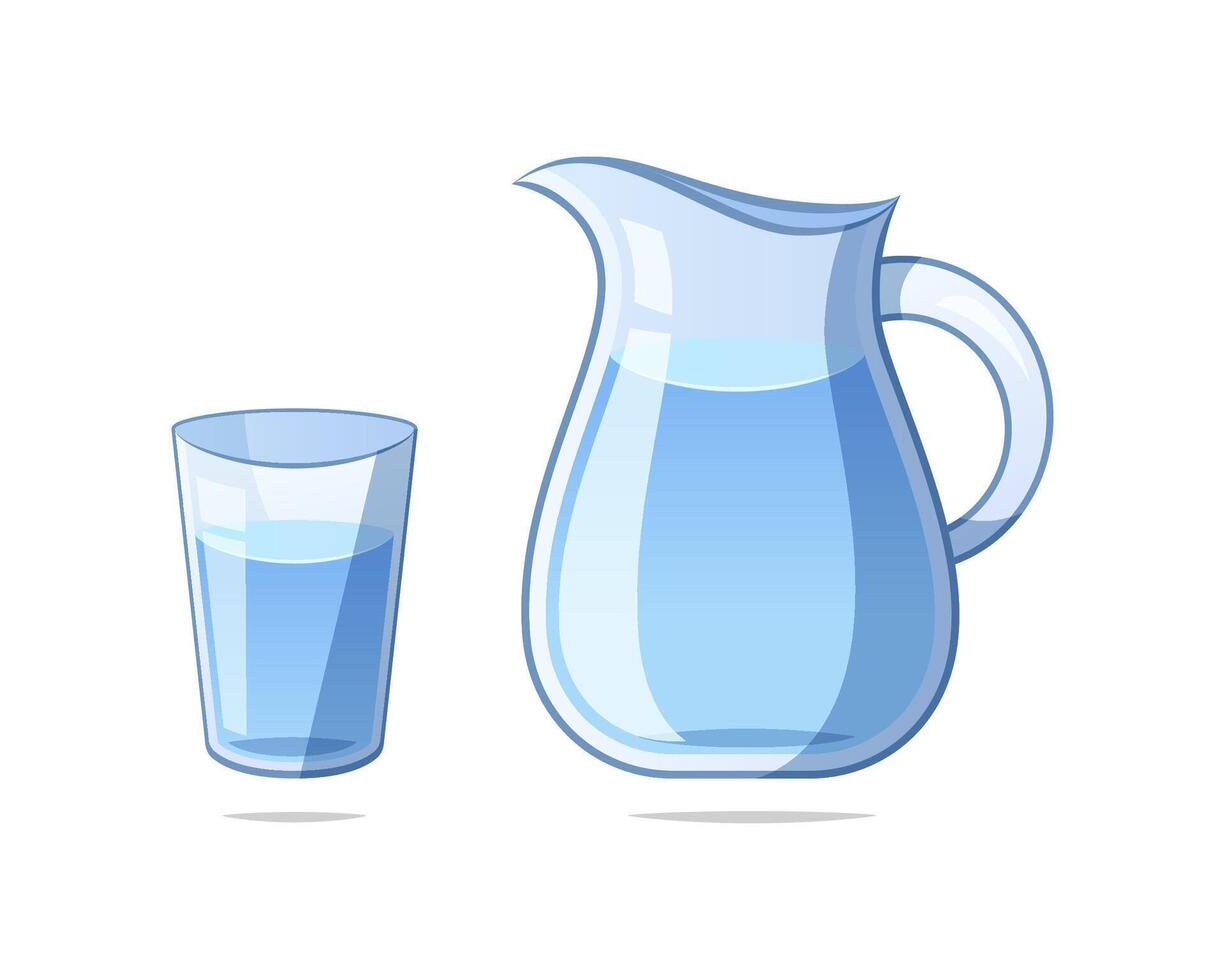 glass and jug with water vector isolated on white background.