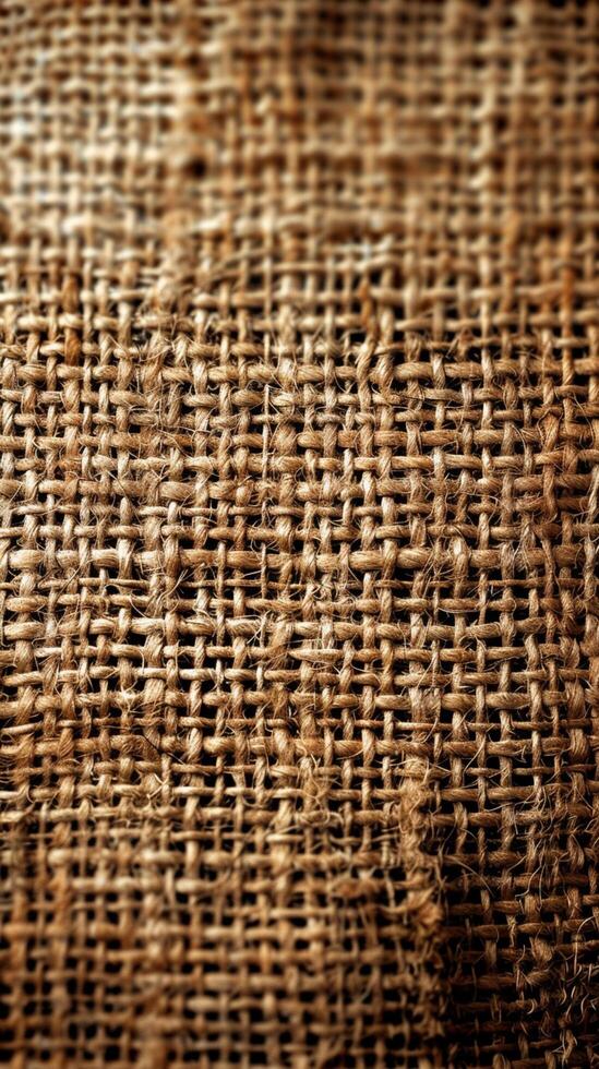 AI generated Coarse elegance Detailed close up highlighting the weave of burlap fabric Vertical Mobile Wallpaper photo