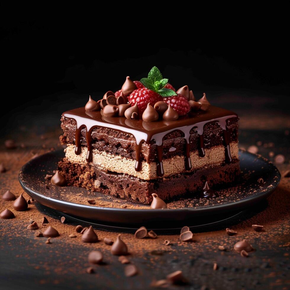 AI generated Tempting sweetness Chocotorta on dark backdrop, ready for customization For Social Media Post Size photo