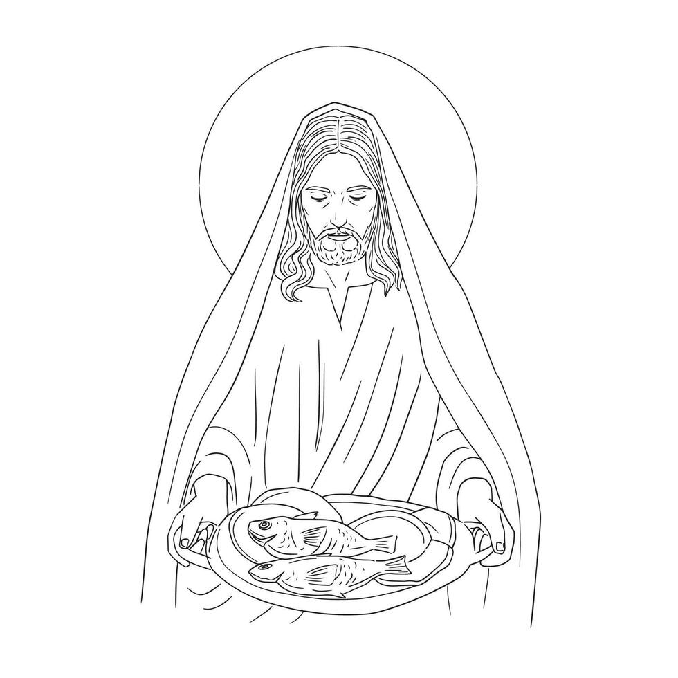 Jesus and the multiplication of Loaves and Fish vector