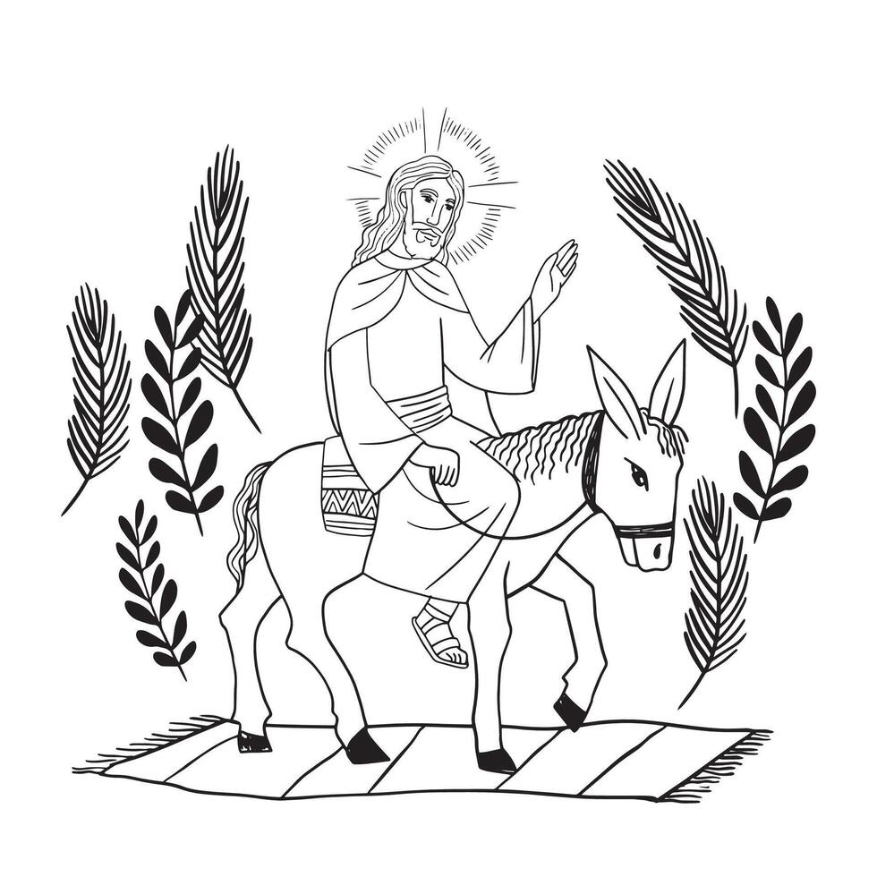 Jesus Riding Into Jerusalem On a Donkey vector