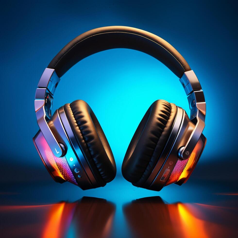 AI generated Audio spectrum Headphones on background create a dynamic music banner For Social Media Post Size photo