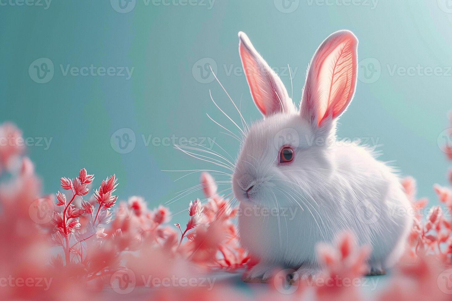AI generated Spring delight Serene white rabbit embodies the bliss of spring photo