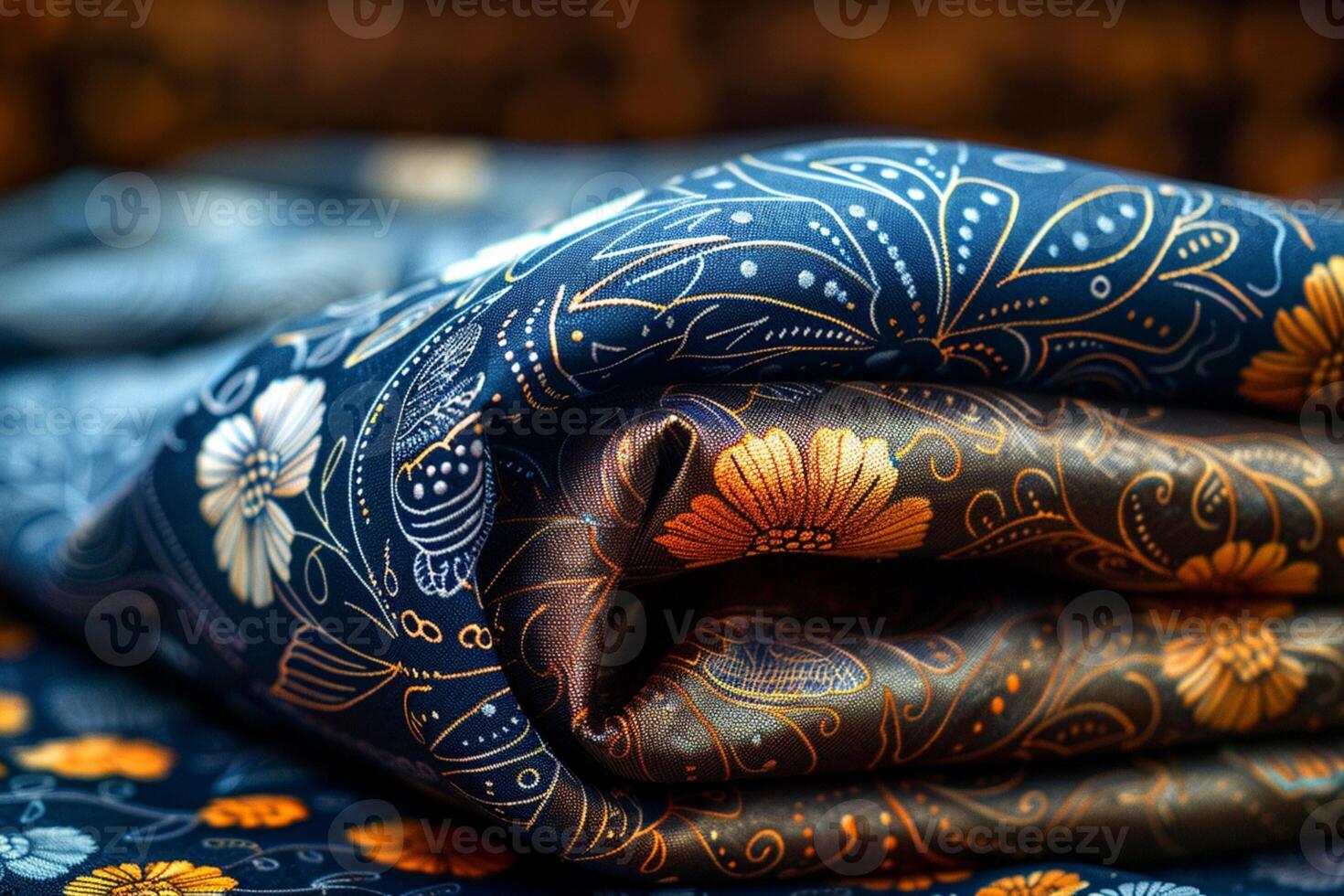 AI generated Artistic touch Batik fabric exhibits hand drawn patterns, showcasing artisanal creativity photo